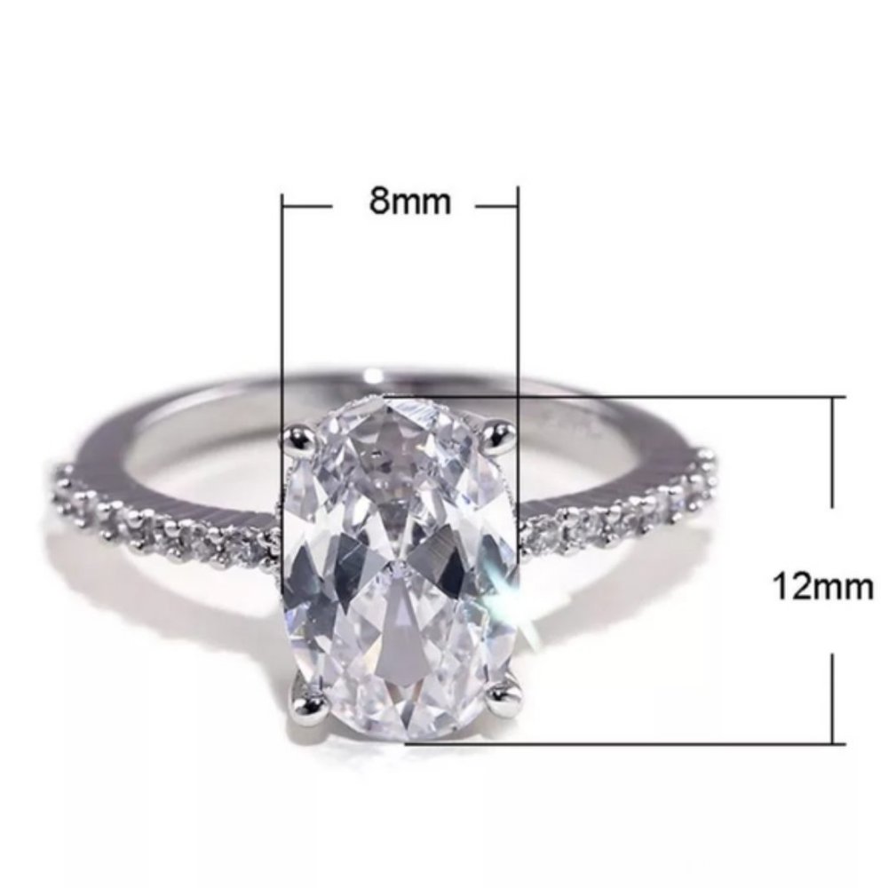 NEW 2CT Oval Cut Solitaire Diamond 925 Silver Ring - Picture 9 of 9